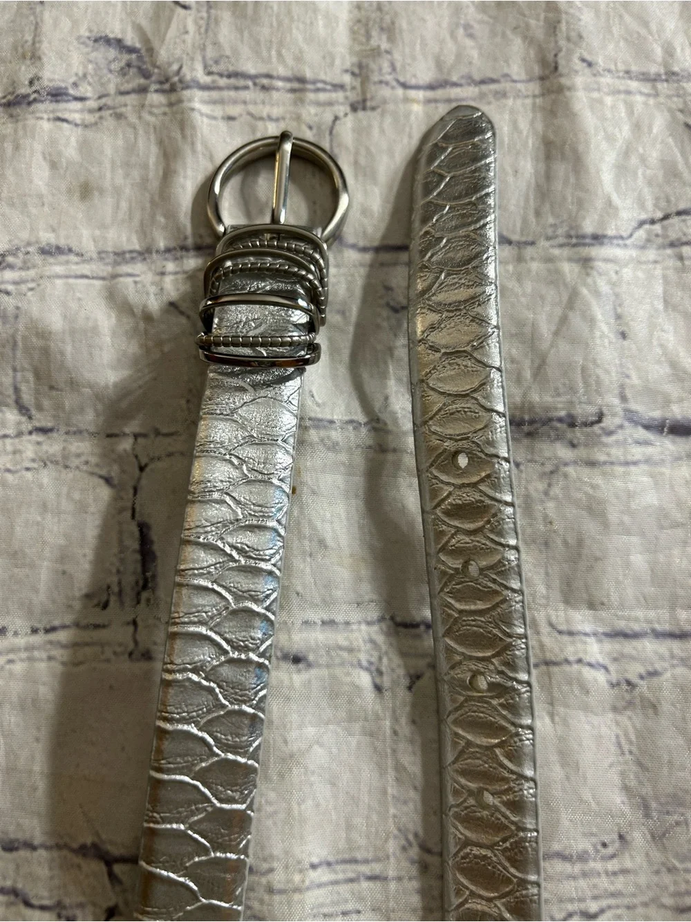 LOT OF (3) EMBELLISHED SILVER PRINT DETAILS RHINESTONES SEQUINS & CROC BELTS